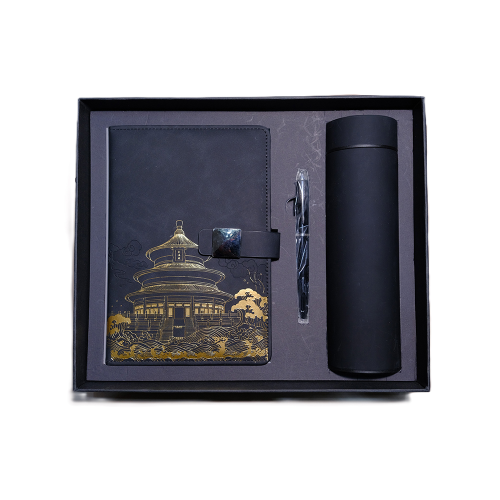 HSS PU Leder Notebook Geschenkset Nationales Trend Notebook Geschenkset, einschließlich Stift, Wasserbecher und Geschenktüte